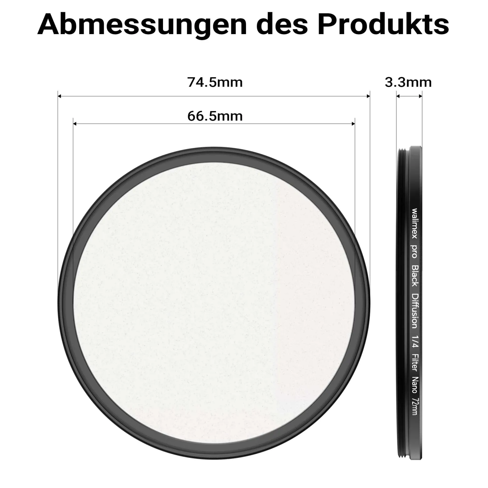 Walimex pro Black Diffusion 1/4 Filter Nano 72 mm, Diffusionsfilter mit 18-facher Nano-Beschichtung, Nebelfilter mit 3,3 mm Slimfassung