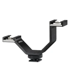 Walimex pro Blitzschiene V-Rail - 110 x 72 x 25 mm - mit 2 Anschlüssen - zum Anbringen von Zubehör, Blitzen, Mikros am Blitzschuh - Kamera Blitzschuhadapter schwarz