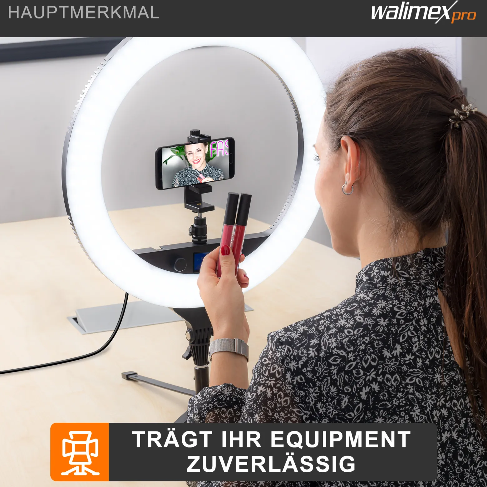 Walimex pro Boden Lampenstativ BL-K 12 cm mit 15 kg Tragkraft, Bodenstativ mit 5/8 Zoll Spigot plus 1/4 und 3/8 Zoll Gewinde, Lichtstativ für Fotostudio und Outdoor