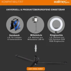 Walimex pro Boden Lampenstativ BL-K 12 cm mit 15 kg Tragkraft, Bodenstativ mit 5/8 Zoll Spigot plus 1/4 und 3/8 Zoll Gewinde, Lichtstativ für Fotostudio und Outdoor
