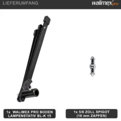 Walimex pro Boden Lampenstativ BL-K 12 cm mit 15 kg Tragkraft, Bodenstativ mit 5/8 Zoll Spigot plus 1/4 und 3/8 Zoll Gewinde, Lichtstativ für Fotostudio und Outdoor
