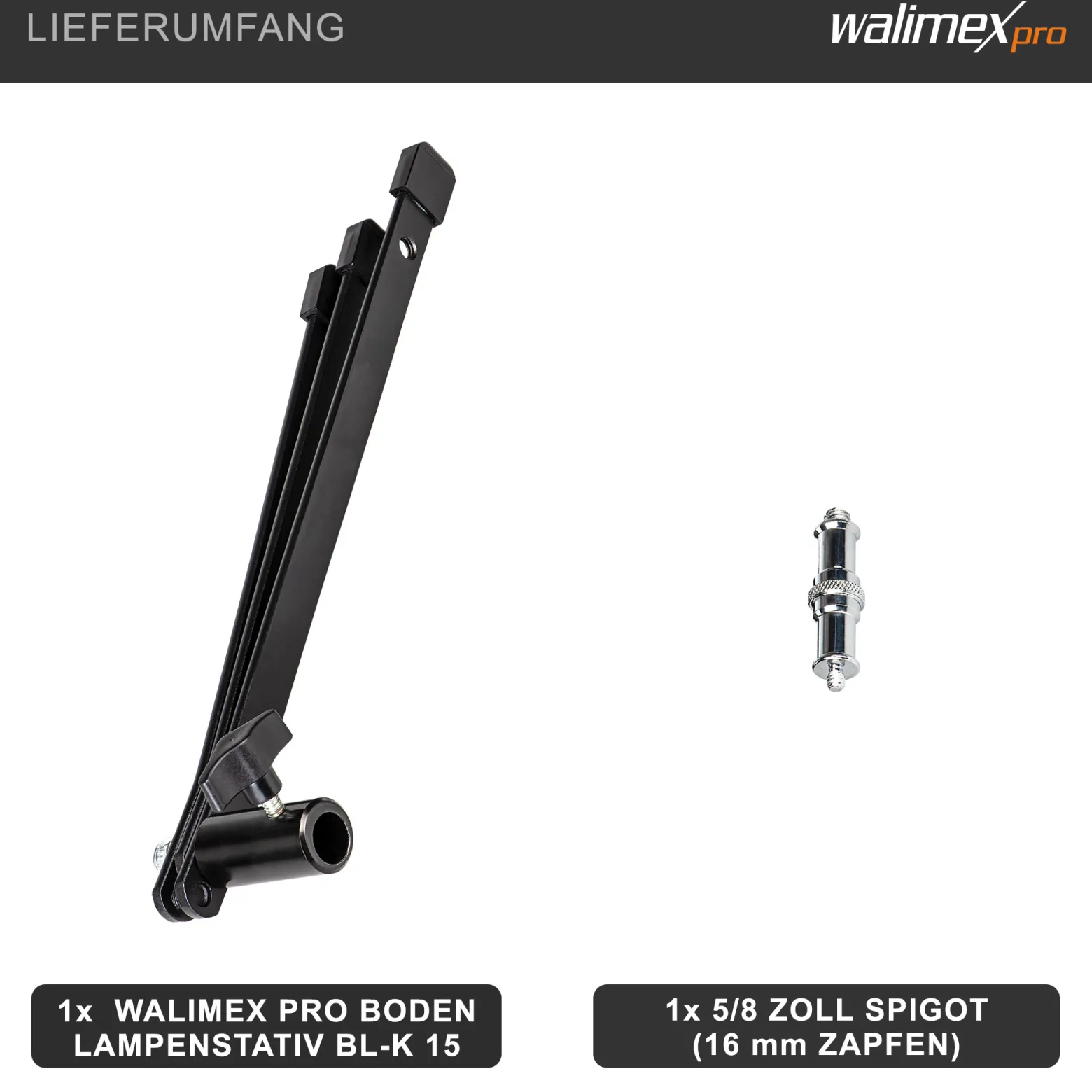 Walimex pro Boden Lampenstativ BL-K 12 cm mit 15 kg Tragkraft, Bodenstativ mit 5/8 Zoll Spigot plus 1/4 und 3/8 Zoll Gewinde, Lichtstativ für Fotostudio und Outdoor