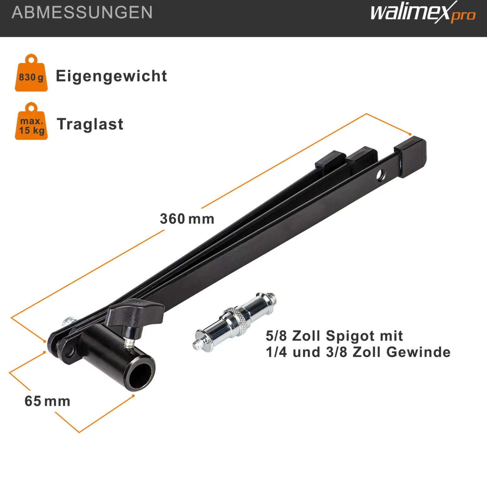 Walimex pro Boden Lampenstativ BL-K 12 cm mit 15 kg Tragkraft, Bodenstativ mit 5/8 Zoll Spigot plus 1/4 und 3/8 Zoll Gewinde, Lichtstativ für Fotostudio und Outdoor