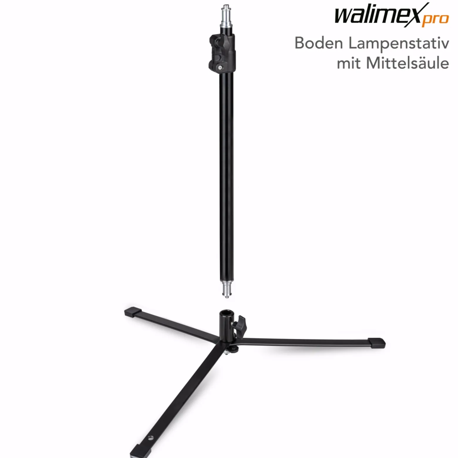Walimex pro Boden Lampenstativ BL-K + Mittelsäule ausziehbar 45-80 cm, Lichtstativ mit 5/8 Zoll Spigot plus 1/4 und 3/8 Zoll Gewinde, Bodenstativ für Studioleuchte, Blitz und Mikrofon