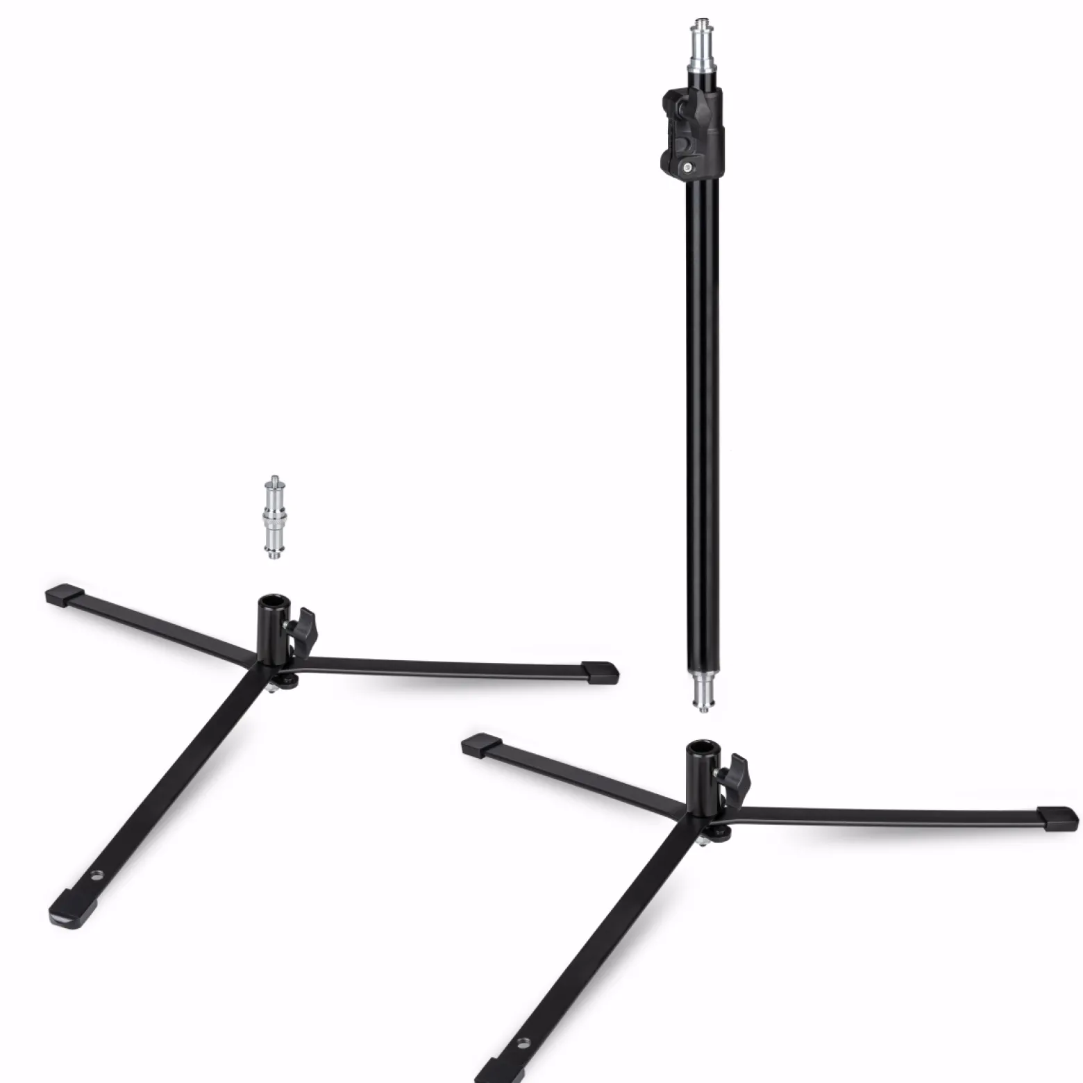 Walimex pro Boden Lampenstativ BL-K + Mittelsäule ausziehbar 45-80 cm, Lichtstativ mit 5/8 Zoll Spigot plus 1/4 und 3/8 Zoll Gewinde, Bodenstativ für Studioleuchte, Blitz und Mikrofon