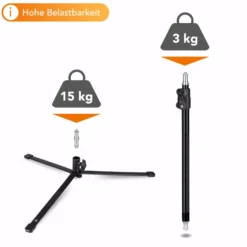Walimex pro Boden Lampenstativ BL-K + Mittelsäule ausziehbar 45-80 cm, Lichtstativ mit 5/8 Zoll Spigot plus 1/4 und 3/8 Zoll Gewinde, Bodenstativ für Studioleuchte, Blitz und Mikrofon