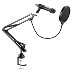 Walimex pro Boya HM2 Mikrofon + Mikrofonarm Set, Handmikrofon mit USB-C Anschluss & 120 cm Kabel, 360° Tischmikrofonarm mit Pop Filter & Windschutz