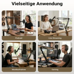 Walimex pro Boya HM2 Mikrofon + Mikrofonarm Set, Handmikrofon mit USB-C Anschluss & 120 cm Kabel, 360° Tischmikrofonarm mit Pop Filter & Windschutz