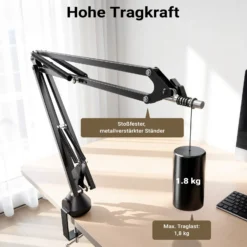 Walimex pro Boya HM2 Mikrofon + Mikrofonarm Set, Handmikrofon mit USB-C Anschluss & 120 cm Kabel, 360° Tischmikrofonarm mit Pop Filter & Windschutz