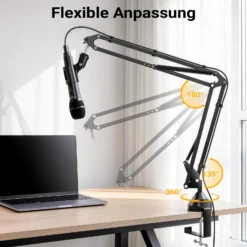 Walimex pro Boya HM2 Mikrofon + Mikrofonarm Set, Handmikrofon mit USB-C Anschluss & 120 cm Kabel, 360° Tischmikrofonarm mit Pop Filter & Windschutz
