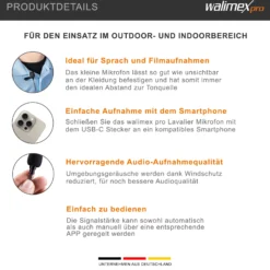 Walimex pro Boya M3 Ansteckmikrofon für USB C, leistungsstarkes Lavaliermikrofon 50 Hz-20 kHz, externes Mitkrofon mit USB-Adapterkabel, Lavalier-Mic für Video- und Audioanwendungen