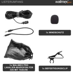 Walimex pro Boya M2 Ansteckmikrofon für iOS, leistungsstarkes Lavaliermikrofon 50 Hz-20 kHz, externes Mitkrofon mit Lightning-Adapterkabel, Lavalier-Mic für Video- und Audioanwendungen