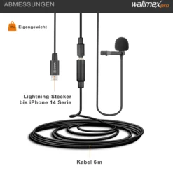 Walimex pro Boya M2 Ansteckmikrofon für iOS, leistungsstarkes Lavaliermikrofon 50 Hz-20 kHz, externes Mitkrofon mit Lightning-Adapterkabel, Lavalier-Mic für Video- und Audioanwendungen