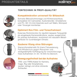 Walimex pro Boya MM1 Kompaktmikrofon universell für Blitzschuh, Kameramikrofon mit Klinkenstecker für Camcorder, Audiorekorder, Smartphone, PC, Mikrofon 35 Hz - 18 kHz, Nierencharakteristik