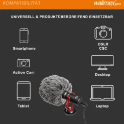 Walimex pro Boya MM1 Kompaktmikrofon universell für Blitzschuh, Kameramikrofon mit Klinkenstecker für Camcorder, Audiorekorder, Smartphone, PC, Mikrofon 35 Hz - 18 kHz, Nierencharakteristik