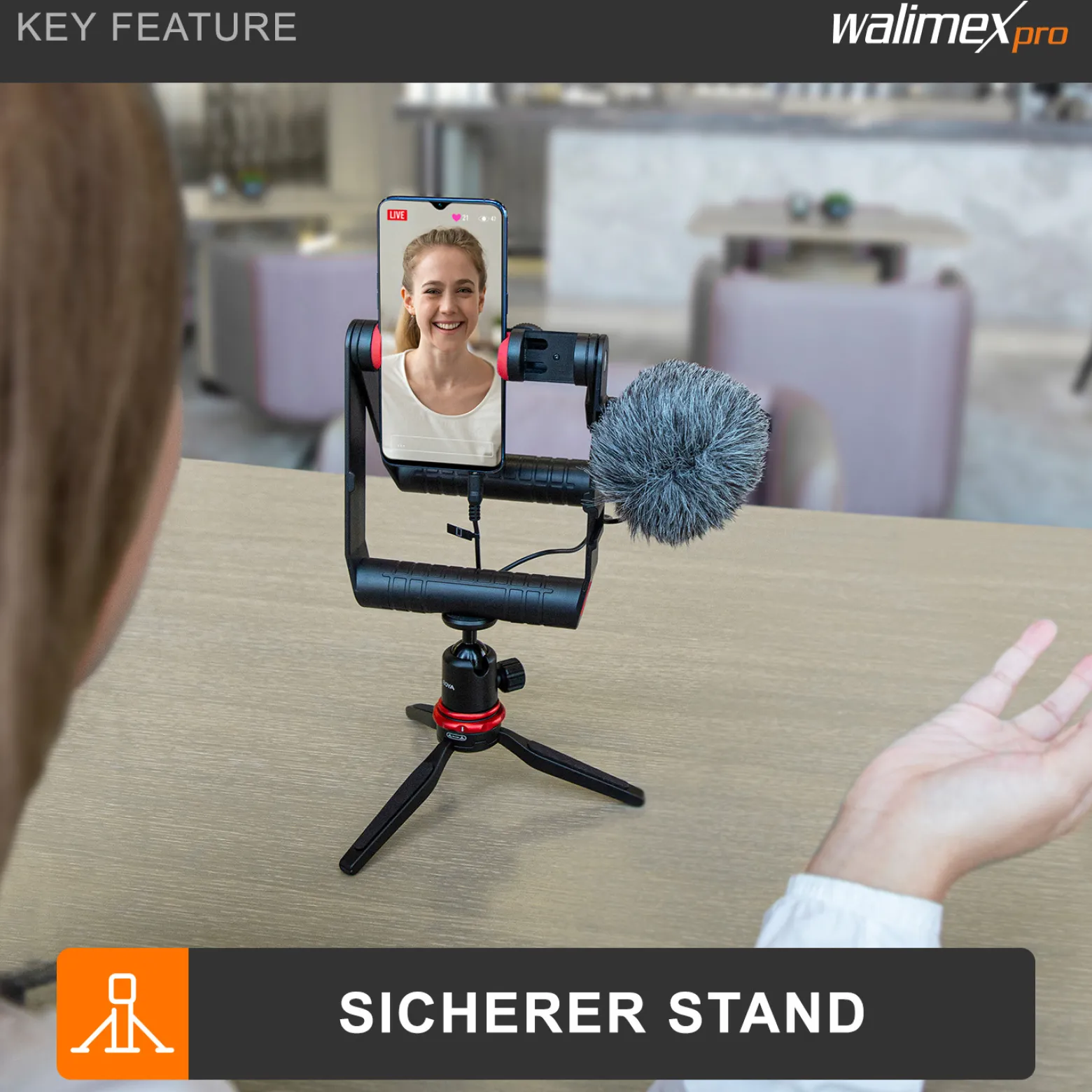 Walimex pro Boya VG380 Smartphone Video Kit - 80 x 77 x 22 mm / 2 kg Tragkraft - mit Mikrofon, Stativ, Smartphone Halterung und Leuchte - Video Zubehör für Vlogging, Streaming