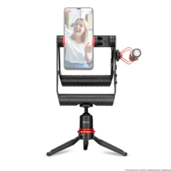 Walimex pro Boya VG380 Smartphone Video Kit - 80 x 77 x 22 mm / 2 kg Tragkraft - mit Mikrofon, Stativ, Smartphone Halterung und Leuchte - Video Zubehör für Vlogging, Streaming