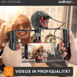 Walimex pro Boya VG380 Smartphone Video Kit - 80 x 77 x 22 mm / 2 kg Tragkraft - mit Mikrofon, Stativ, Smartphone Halterung und Leuchte - Video Zubehör für Vlogging, Streaming
