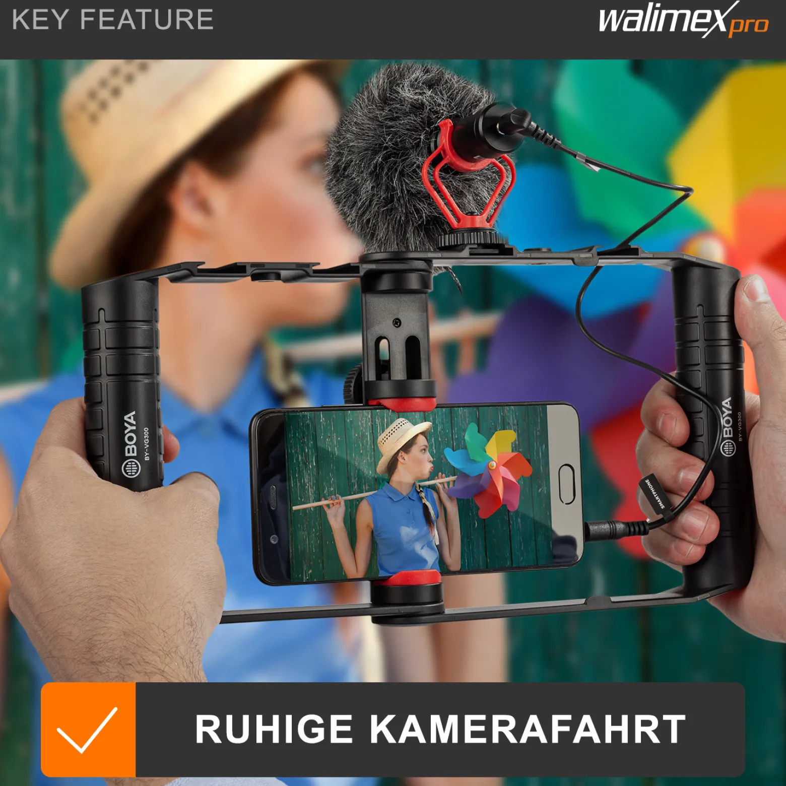 Walimex pro Boya VG380 Smartphone Video Kit - 80 x 77 x 22 mm / 2 kg Tragkraft - mit Mikrofon, Stativ, Smartphone Halterung und Leuchte - Video Zubehör für Vlogging, Streaming