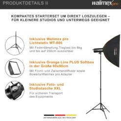 Walimex pro Campaigner 600 HS Set Single - Studioblitz mit 600 Ws Blitzleistung, Blitzgerät HS-Modus, 2,4 GHz Funk, mit Softbox 60 x 90 cm und Lampenstativ, inkl. Transporttasche