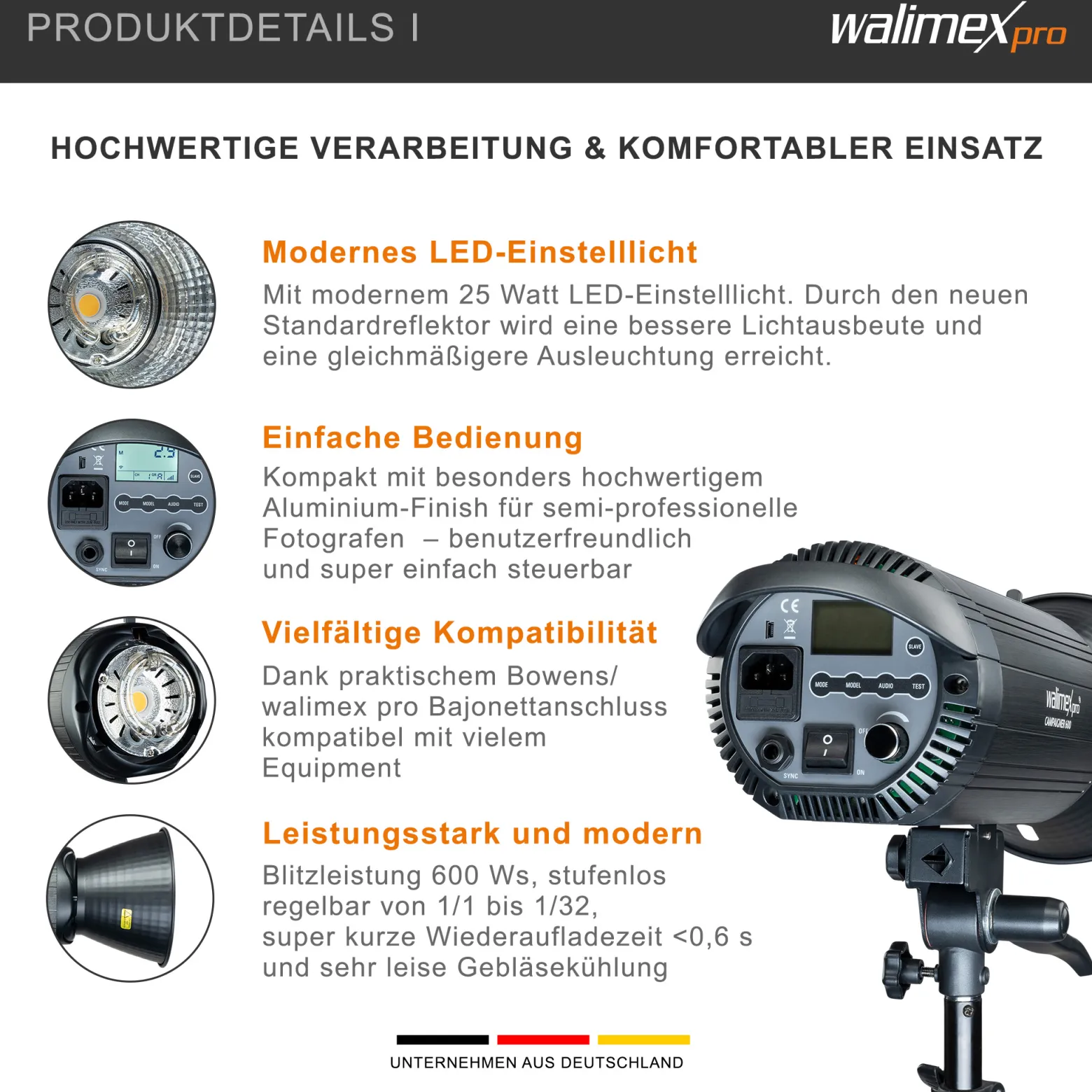 Walimex pro Campaigner 600 HS Set Single - Studioblitz mit 600 Ws Blitzleistung, Blitzgerät HS-Modus, 2,4 GHz Funk, mit Softbox 60 x 90 cm und Lampenstativ, inkl. Transporttasche