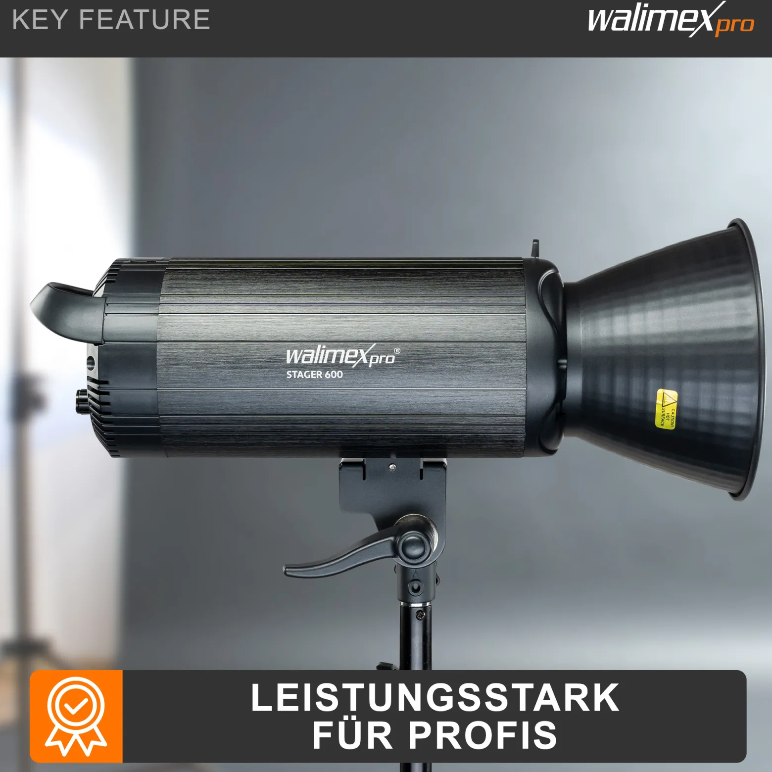 Walimex pro Campaigner 600 HS Studioblitz mit integriertem 2,4 GHz Empfänger, Blitzgerät 600 Ws mit Reflektor, Fotoblitz mit schneller Abbrennzeit, LED-Einstelllicht und Bedienpanel