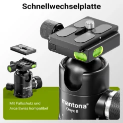 Walimex pro 1983 Carbon Einbeinstativ + Onyx 8 Kugelkopf Set, Reisestativ bis 185 cm Höhe mit Stativkopf aus Aluminium mit Arca-Swiss kompatibler Schnellwechselplatte