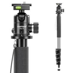 Walimex pro 1983 Carbon Einbeinstativ + Onyx 8 Kugelkopf Set, Reisestativ bis 185 cm Höhe mit Stativkopf aus Aluminium mit Arca-Swiss kompatibler Schnellwechselplatte