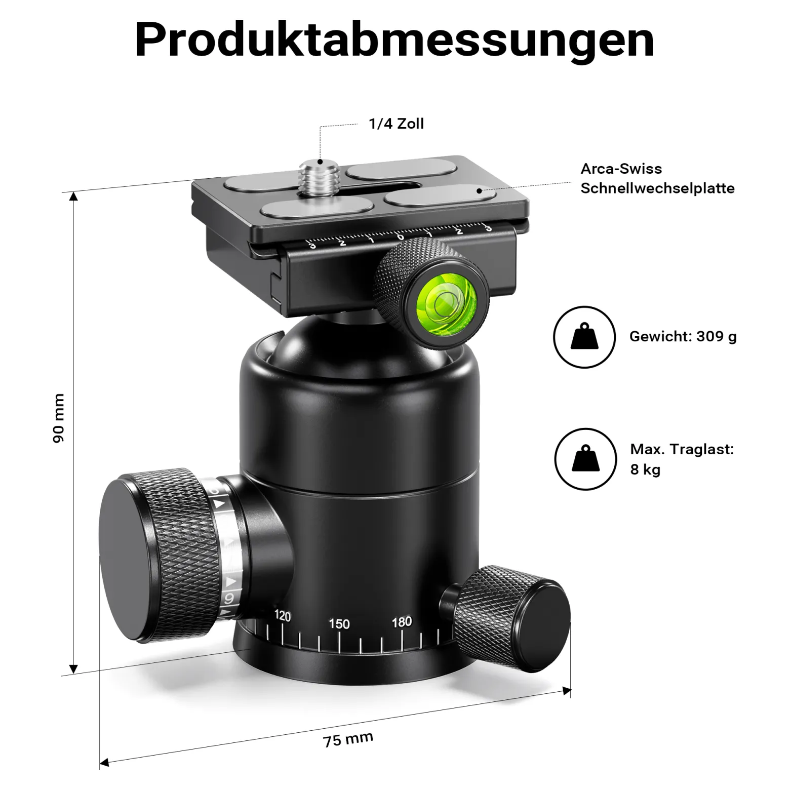 Walimex pro 1983 Carbon Einbeinstativ + Onyx 8 Kugelkopf Set, Reisestativ bis 185 cm Höhe mit Stativkopf aus Aluminium mit Arca-Swiss kompatibler Schnellwechselplatte