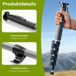 Walimex pro 1983 Carbon Einbeinstativ + Onyx 8 Kugelkopf Set, Reisestativ bis 185 cm Höhe mit Stativkopf aus Aluminium mit Arca-Swiss kompatibler Schnellwechselplatte