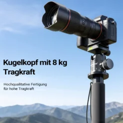 Walimex pro 1983 Carbon Einbeinstativ + Onyx 8 Kugelkopf Set, Reisestativ bis 185 cm Höhe mit Stativkopf aus Aluminium mit Arca-Swiss kompatibler Schnellwechselplatte