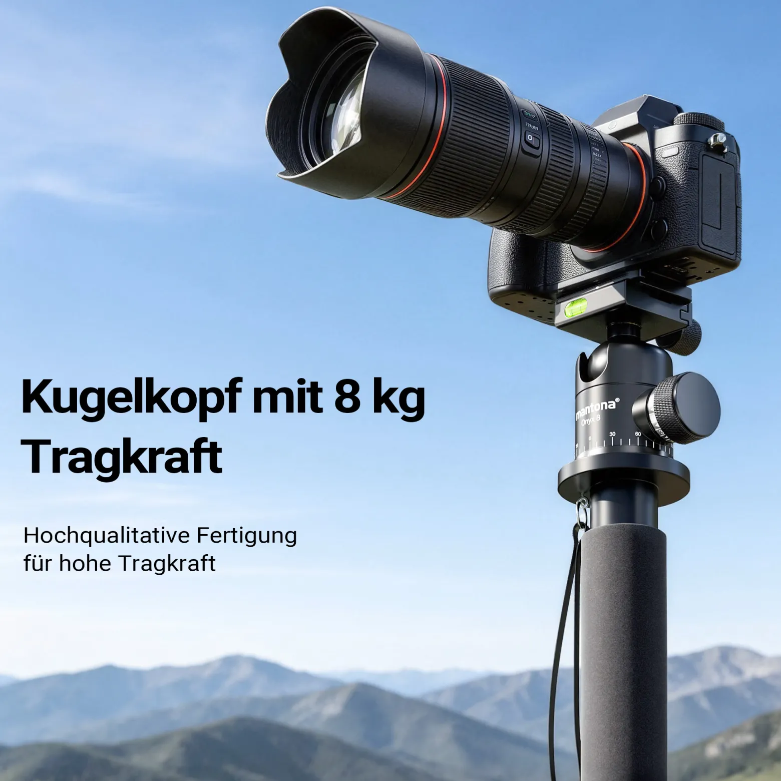 Walimex pro 1983 Carbon Einbeinstativ + Onyx 8 Kugelkopf Set, Reisestativ bis 185 cm Höhe mit Stativkopf aus Aluminium mit Arca-Swiss kompatibler Schnellwechselplatte