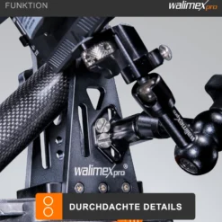 Walimex pro Carbon Kamera Jib Traveller 7.2 - 160 x 100 x 800 mm - ausziehbar 70-200 cm - mit 1/4“ Gewinden, Halbschalen Adapter, Tragetasche - schwarz