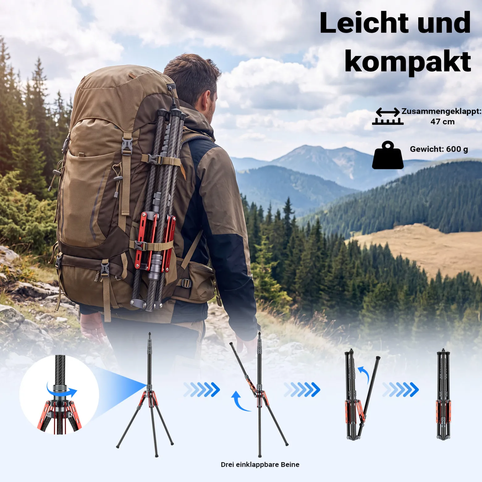 Walimex pro Carbon Lampenstativ C-200 2 m Höhe, 600 g leichtes Lichtstativ, Blitzstativ mit 5/8 Zoll Spigot für LED Studioleuchte, Fotostudio und Videoaufnahmen