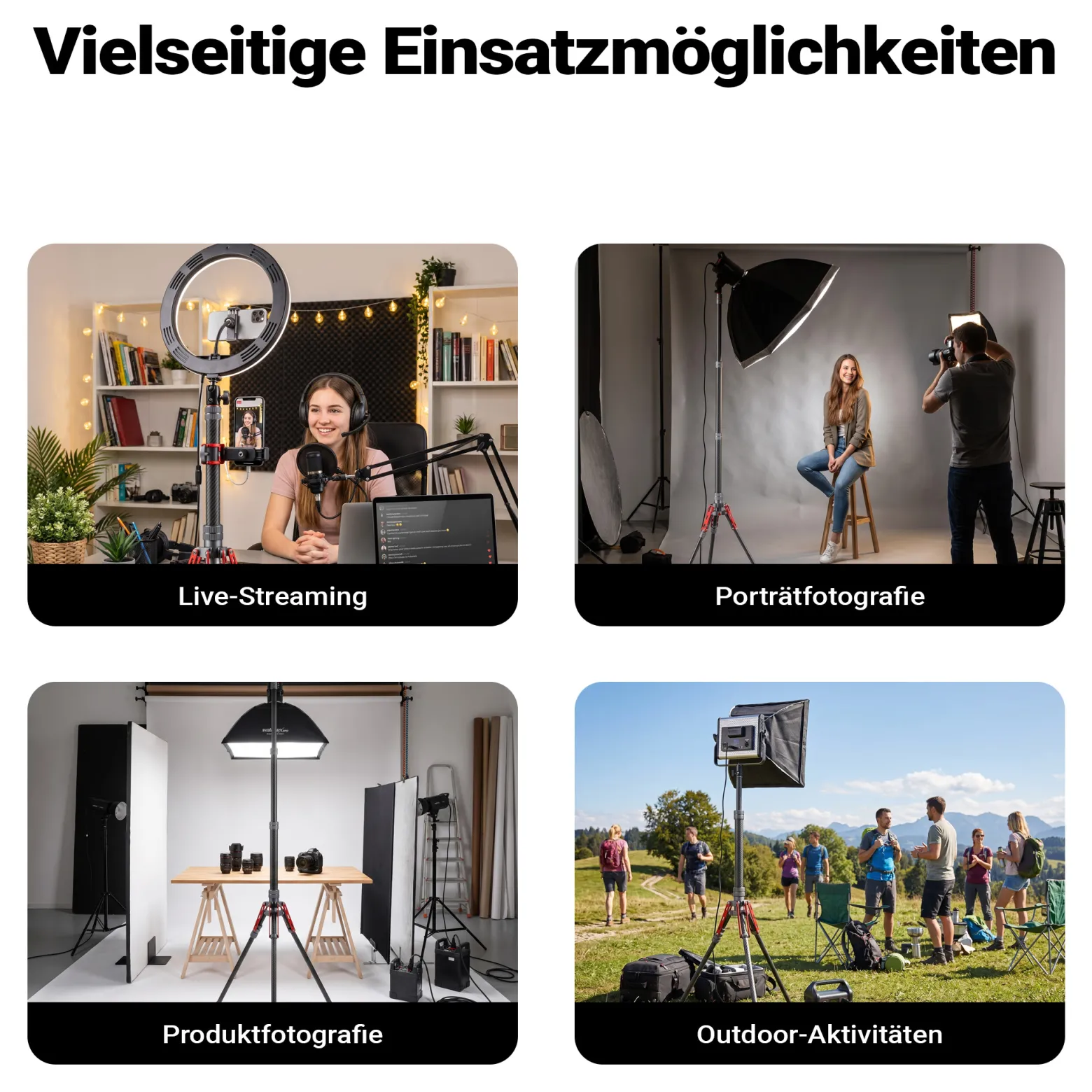 Walimex pro Carbon Lampenstativ C-200 2 m Höhe, 600 g leichtes Lichtstativ, Blitzstativ mit 5/8 Zoll Spigot für LED Studioleuchte, Fotostudio und Videoaufnahmen