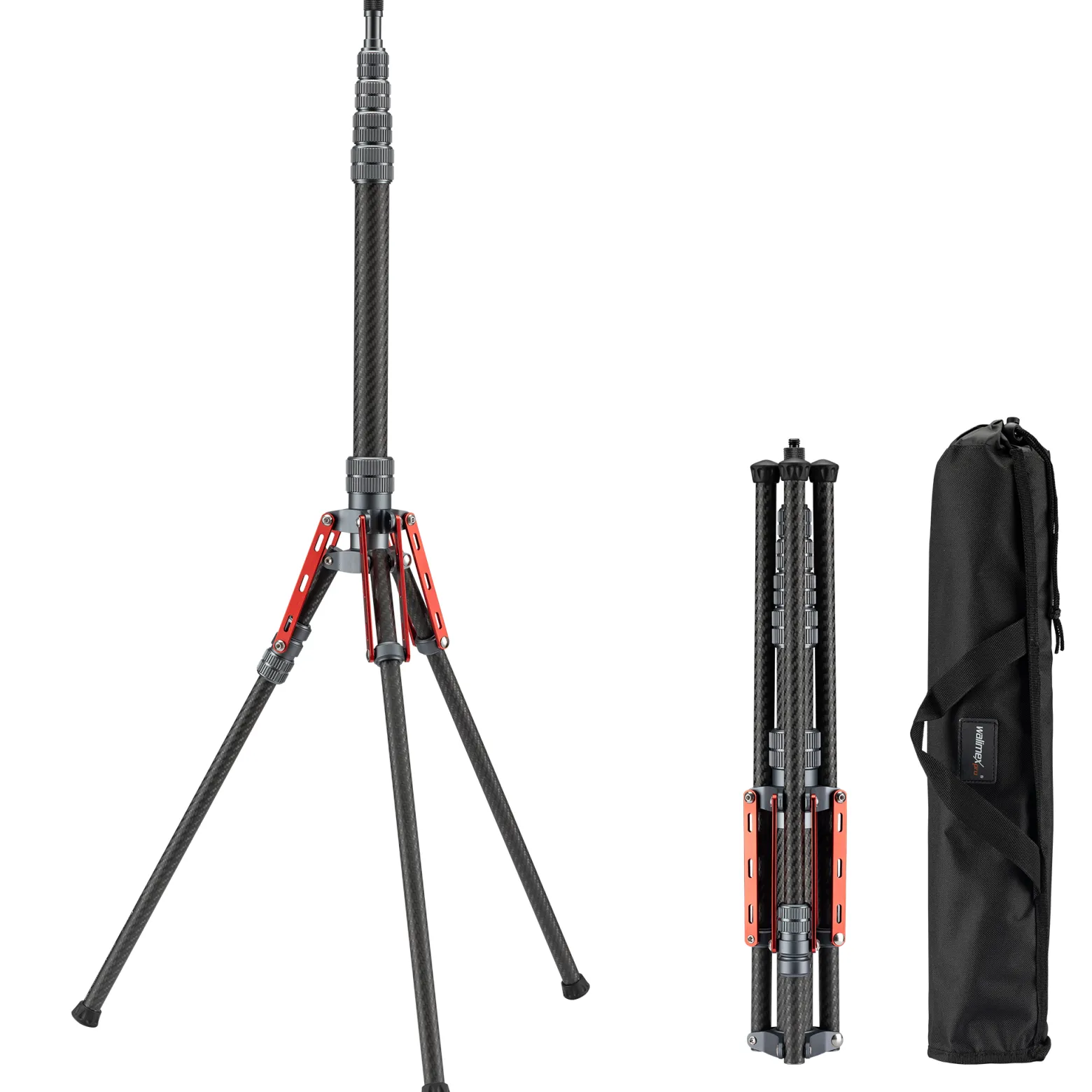 Walimex pro Carbon Lampenstativ C-200 2 m Höhe, 600 g leichtes Lichtstativ, Blitzstativ mit 5/8 Zoll Spigot für LED Studioleuchte, Fotostudio und Videoaufnahmen