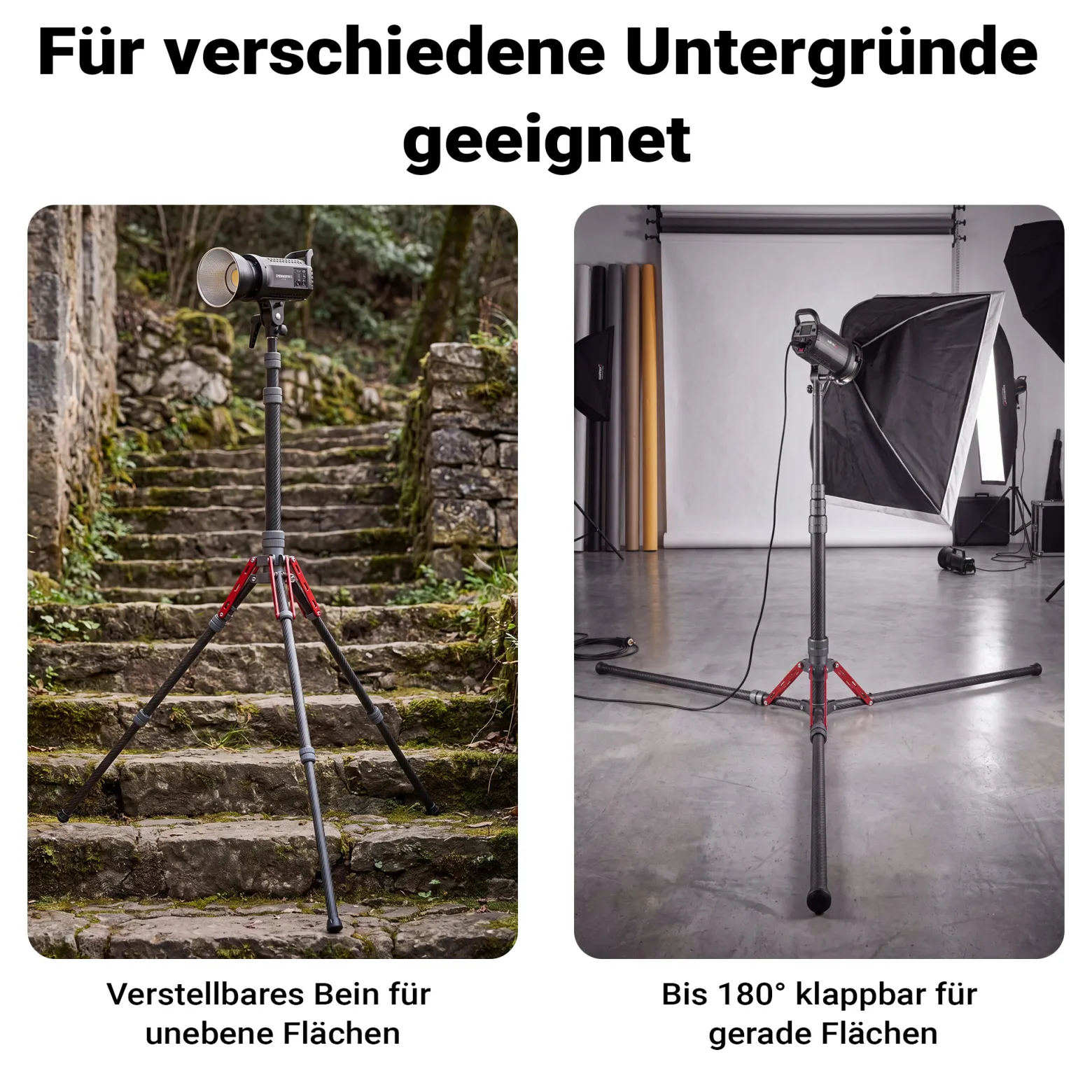 Walimex pro Carbon Lampenstativ C-200 2 m Höhe, 600 g leichtes Lichtstativ, Blitzstativ mit 5/8 Zoll Spigot für LED Studioleuchte, Fotostudio und Videoaufnahmen