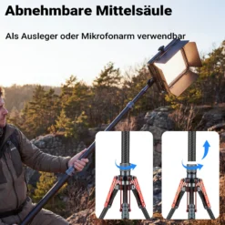 Walimex pro Carbon Lampenstativ C-200 2 m Höhe, 600 g leichtes Lichtstativ, Blitzstativ mit 5/8 Zoll Spigot für LED Studioleuchte, Fotostudio und Videoaufnahmen