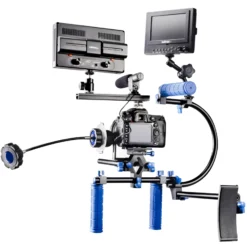 Walimex pro Cineast III Hand Schulter Videotripod für DSLRs Rig - 490 x 255 x 350 mm - Ergonomisch, Anpassbar & Komfortabel - Stativ ideal für Filmaufnahmen - schwarz/blau