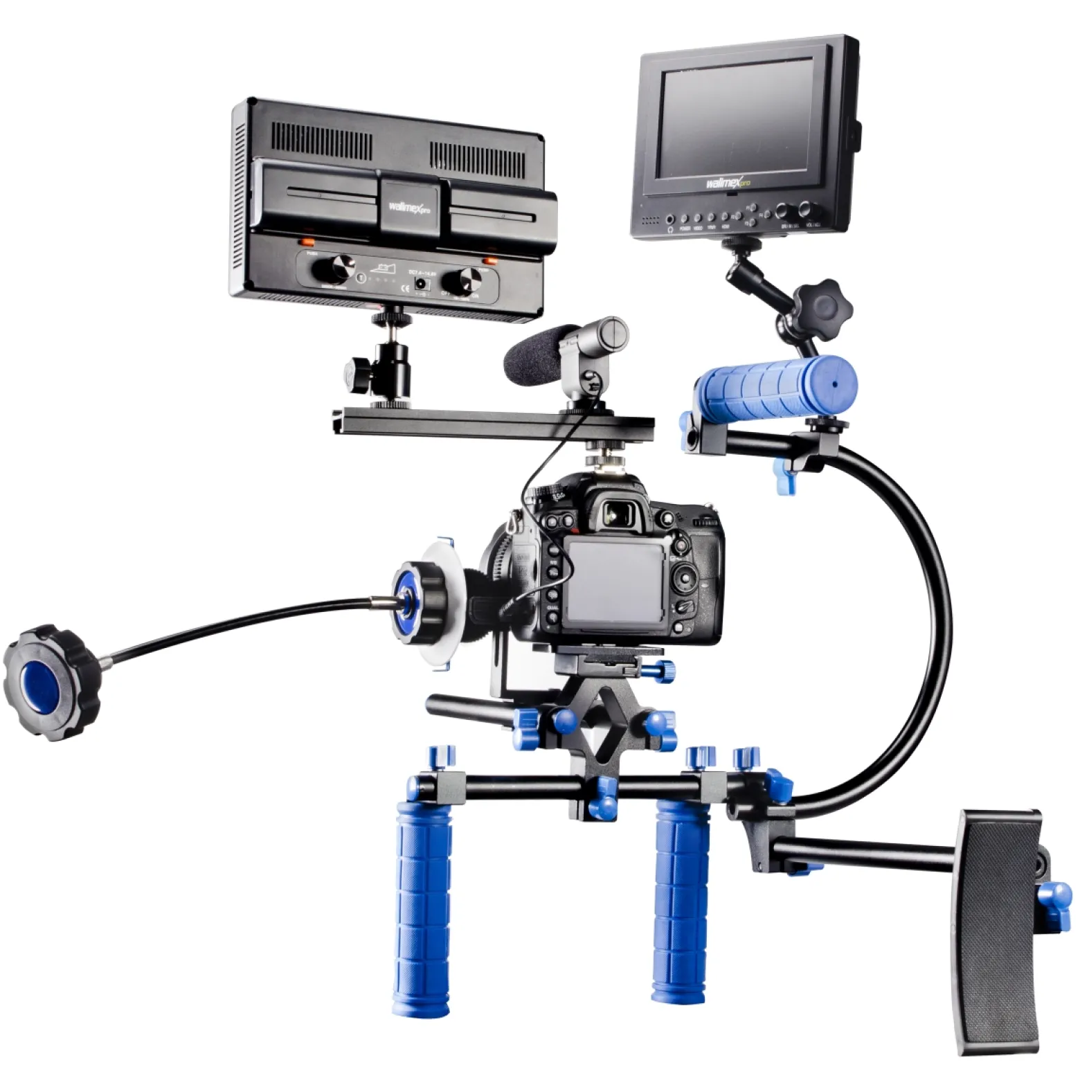 Walimex pro Cineast III Hand Schulter Videotripod für DSLRs Rig - 490 x 255 x 350 mm - Ergonomisch, Anpassbar & Komfortabel - Stativ ideal für Filmaufnahmen - schwarz/blau