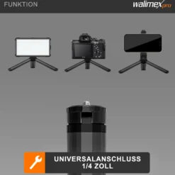 Walimex pro 12 cm Ministativ Premium Kompakt mit 1/4“ Anschluss, Mini Dreibein Kamerastativ bis 1,5 kg belastbar, Tripod Stativ für professionellen Gebrauch