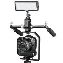 Walimex pro 128 Daylight LED Videoleuchte 8,5 W, On-Camera Studioleuchte mit Tageslicht LEDs, hochwertiges Streaming Licht mit Akku, dimmbare Beleuchtung mit Soft Diffusor