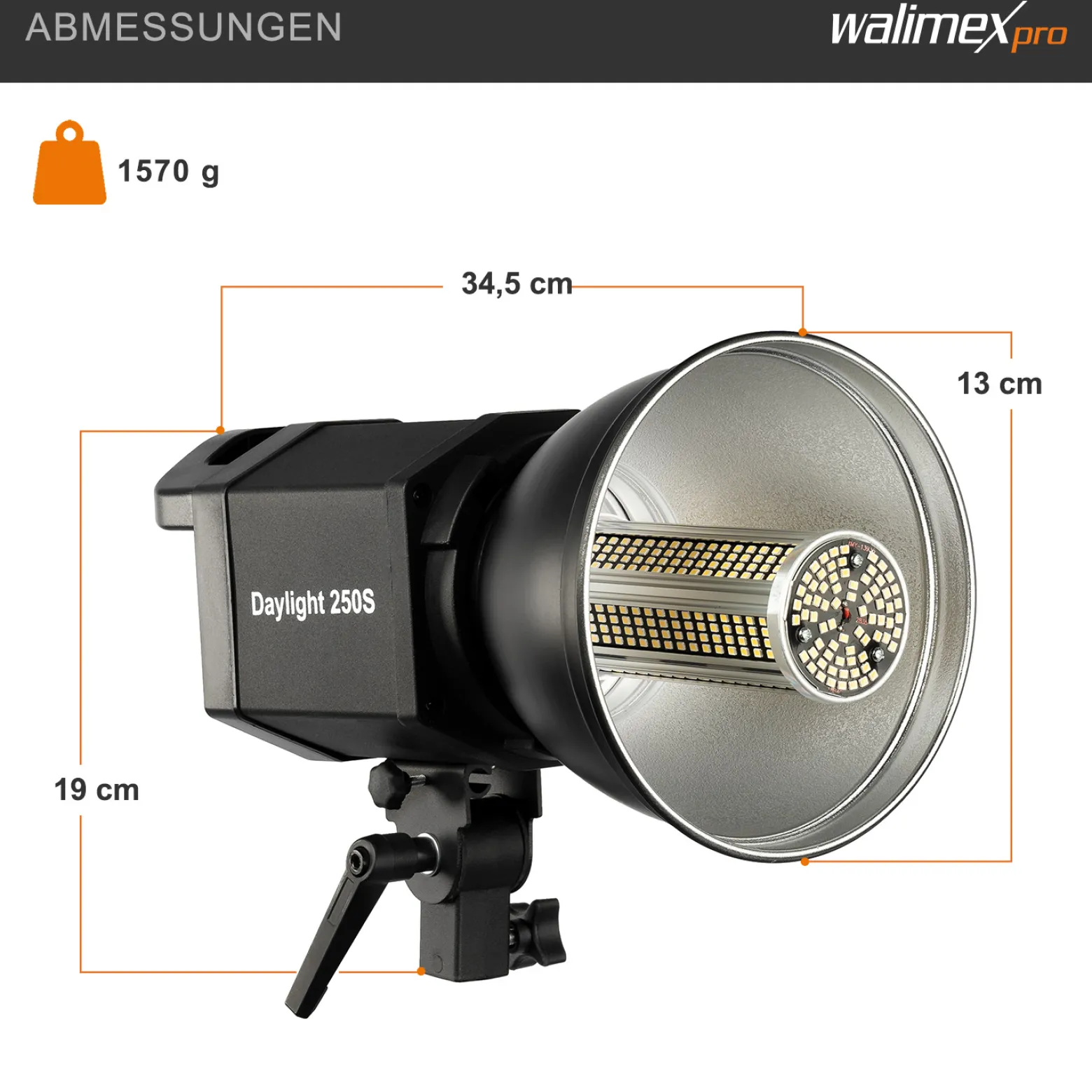 Walimex pro Daylight 250S Videoleuchte mit 35 W LED, Dauerlicht mit 5000 K Tageslicht, Studioleuchte mit Reflektor, Videolicht mit Bowens-Anschluss