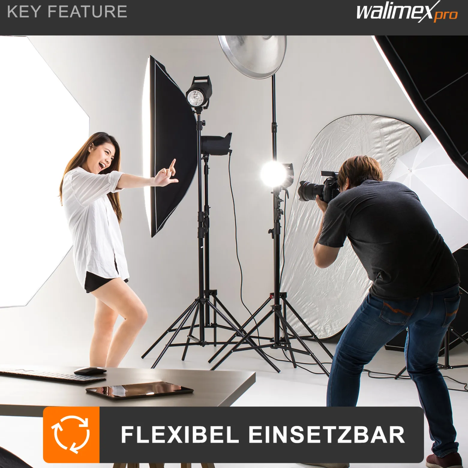 Walimex pro Daylight 250S Videoleuchte mit 35 W LED, Dauerlicht mit 5000 K Tageslicht, Studioleuchte mit Reflektor, Videolicht mit Bowens-Anschluss