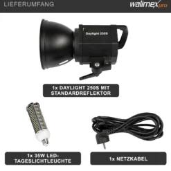 Walimex pro Daylight 250S Videoleuchte mit 35 W LED, Dauerlicht mit 5000 K Tageslicht, Studioleuchte mit Reflektor, Videolicht mit Bowens-Anschluss