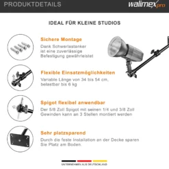 Walimex pro Deckenstativ 34-54 cm, Lichtstativ mit doppelseitigem 5/8