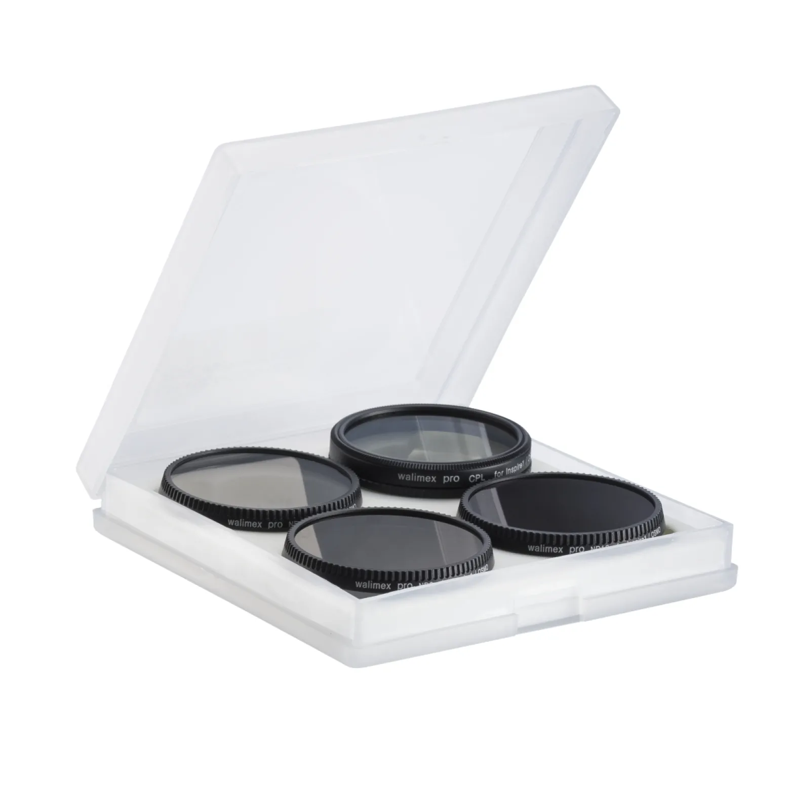 Walimex pro Drohnenfilter Set - mit CPL, ND 4, ND 8, ND 16, und Schutzhülle - für Drohnen Aufnahmen - kompatibel mit DJI Inspire 1 (X3)/Osmo - schwarz