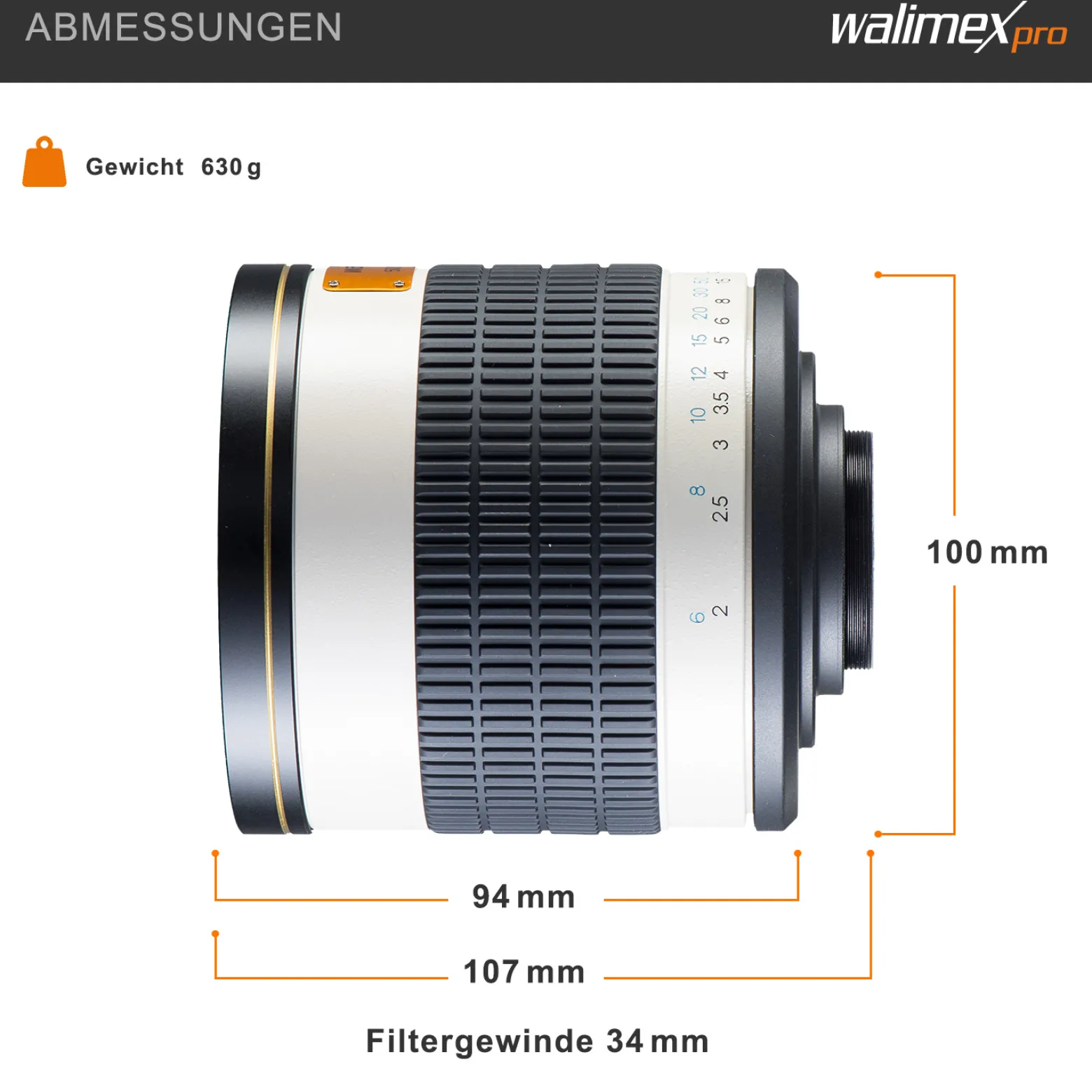 Walimex pro 500/6,3 DSLR Spiegel Objektiv, Kameraobjektiv mit 500 mm Brennweite, Spiegelobjektiv für Vollformat und APS-C Kamera, hochwertiges Kamera Equipment