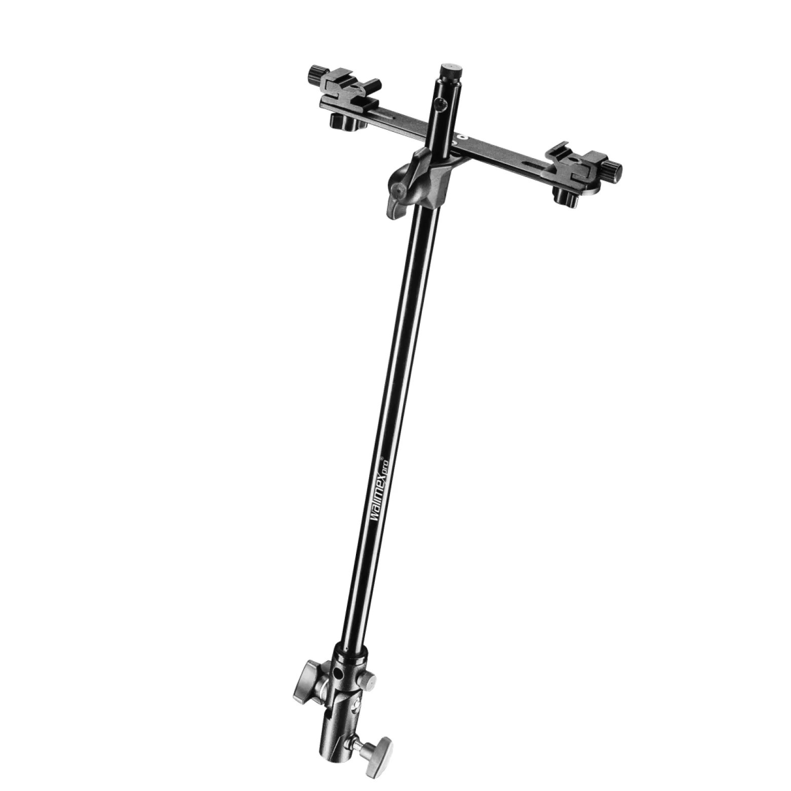 Walimex pro Dual Flash Bracket System mit Ausleger - mit 2x Blitzschuh, 2x Standaraufnahme für Lichtschirm, Feststellrad - Dualhalter Ausleger für Kamera Studio
