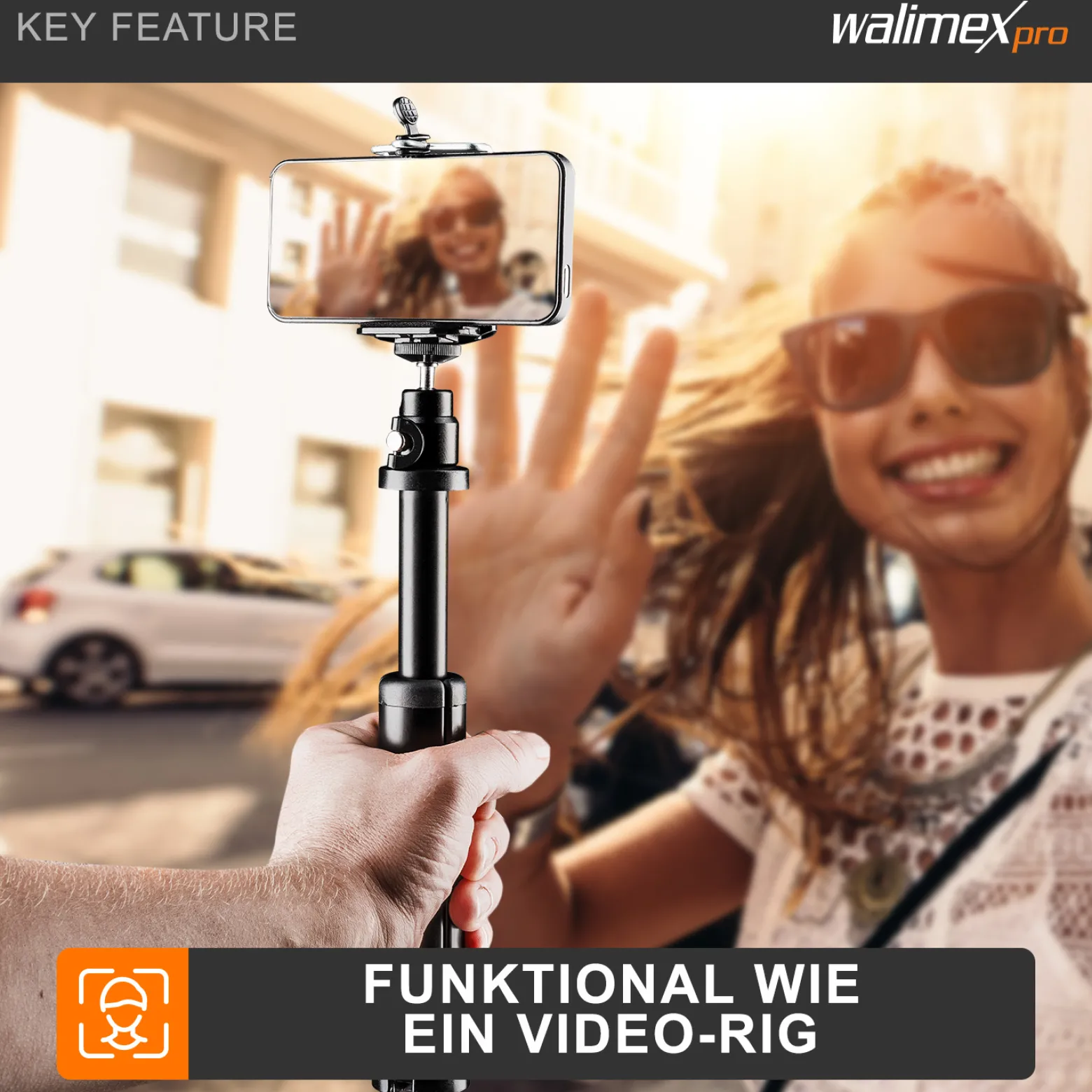 Walimex pro Easy 38 Tischstativ und Kamerastativ, höhenverstellbares Tripod Stativ 4-38 cm für Kameras und Smartphones, Handstativ mit Kugelkopf mit 90° Neigung, Dreibeinstativ inkl. Smartphone-Halter